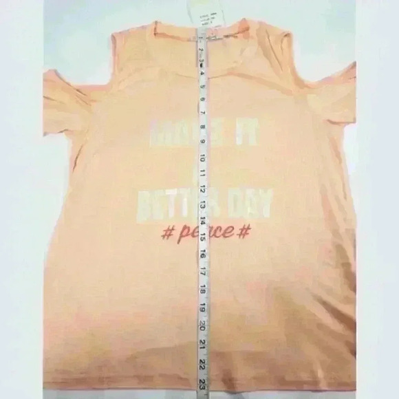#PEACE# Small Cold Shoulder T-Shirt Short Sleeves Peach Pink Tee NEW WITH TAGS - Picture 7 of 8